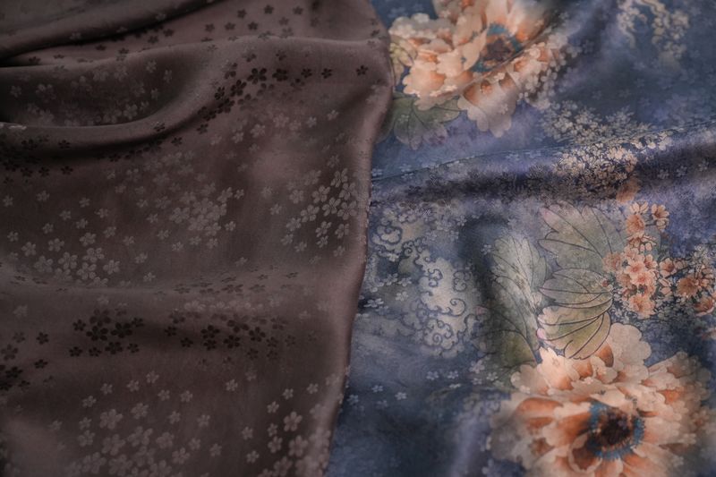 唐贤香云纱｜前喷花罗—蓝底花纹